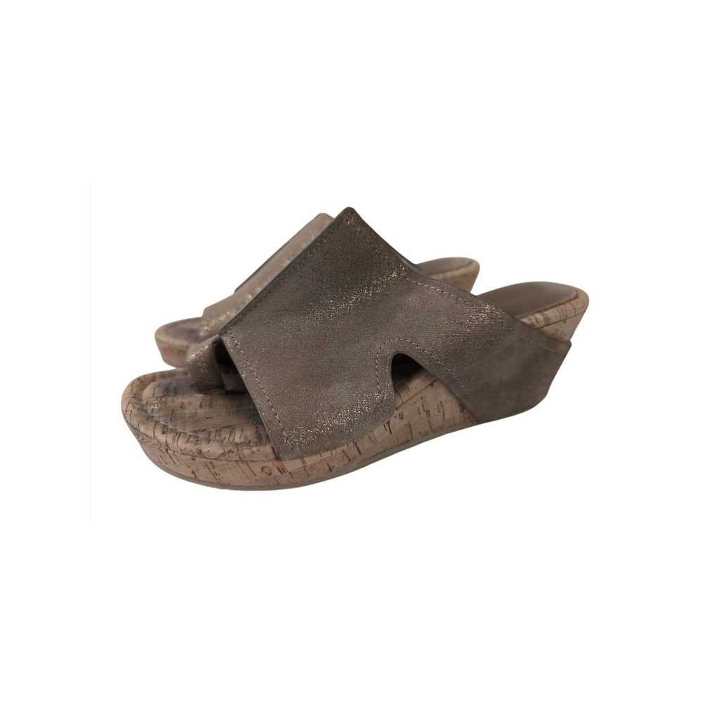 Donald Pliner Sandal Womens 8.5 Shimmer Brown Cork Wedge Heel Leather Toe Loop
